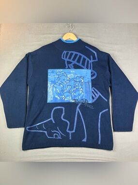Vintage Raw Blue Men’s Size L? Crewneck Sweater Navy Blue Graffiti Hip Hop Logo.